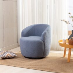 Teddy Fabric Swivel Accent Armchair Barrel Chair With Black Powder Coating Metal Ring - Light Blue