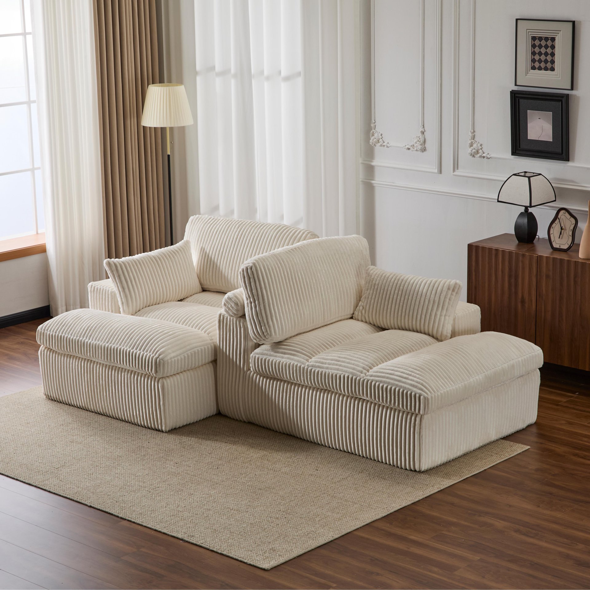 Double Chaise Lounge Chair Indoor, Oversized Upholstered Sleeper Cloud Couch, Deep Seat Sofa Bed - White - Image 14