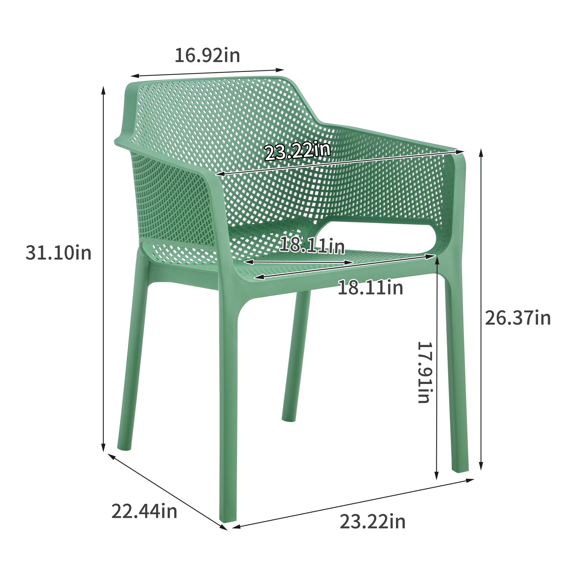 3 Piece Plastic Arm Chair Bistro Grs Premium Ocean Plastic - Green - Image 5