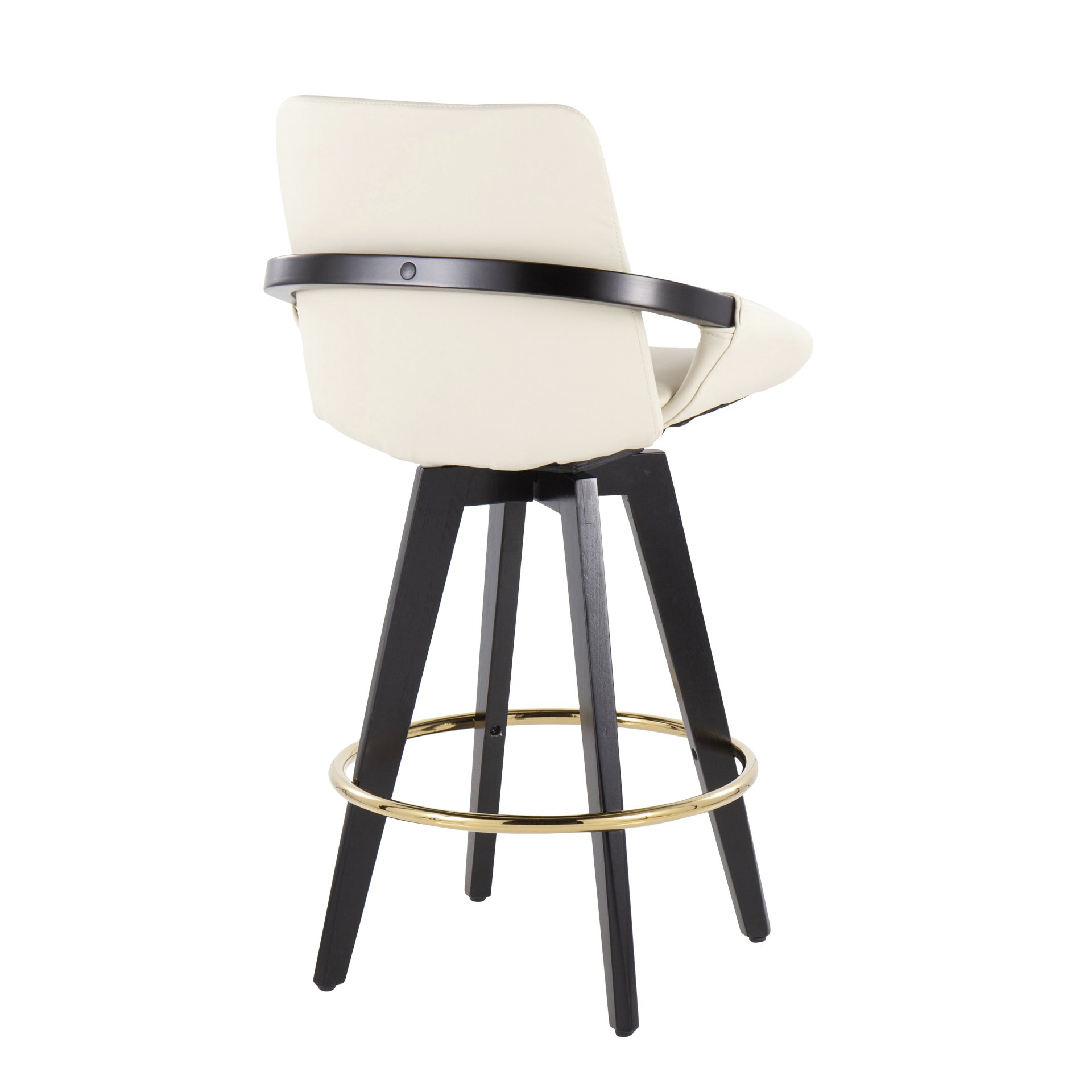 Cosmo - Contemporary Fixed Height Counter Stool With Swivel With Round Footrest (Set of 2) - Black / Cream - Image 4
