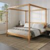 King Canopy Bed Frame Modern Minimalist Boho - Natural Pine - Image 4
