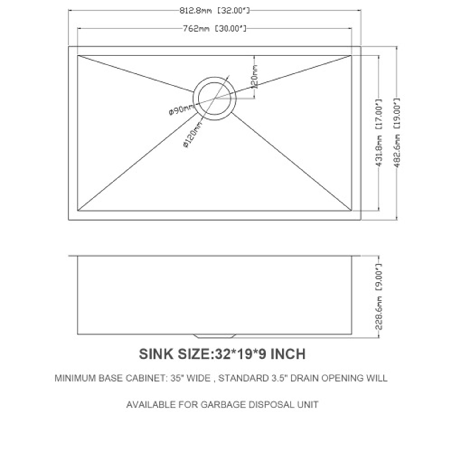 32" Undermount Kitchen Sink, 16 Gauge, 9" Deep Single Bowl - Brushed Nickel - Image 6