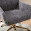 Office Chair, Artificial Rabbit Hair Home Office Chair With Golden Metal Base, Adjustable Desk Chair Swivel Office Chair, Vanity Chair - Gray - Image 12