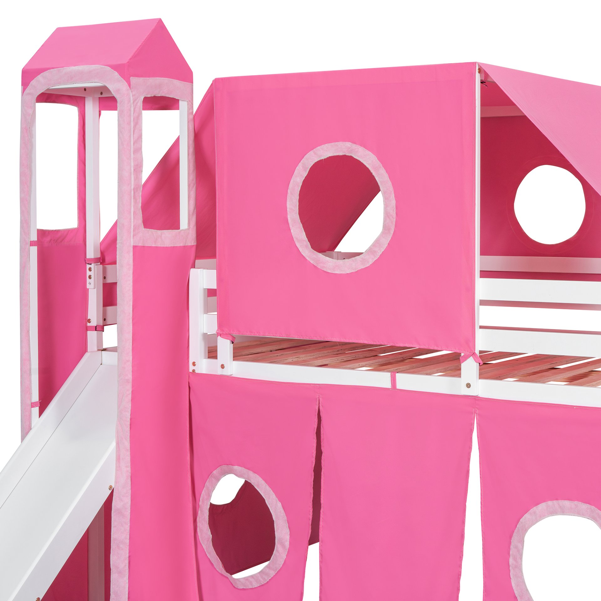 Full Size Loft Bed With Tent And Tower - Pink - Image 17