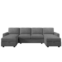 Modern Convertible Sectional Sofa With Storage Chaise Lounges And USB Ports - Dark Gray