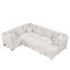 U - Shaped Sectional Sofa Pull Out Sofa Bed With 2 USB Ports, 2 Power Sockets, 3 Back Pillows And A Storage Chaise For Living Room - Beige - Image 19