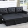 Upholstered Pull Out Sectional Sofa With Chaise - Black - Image 9