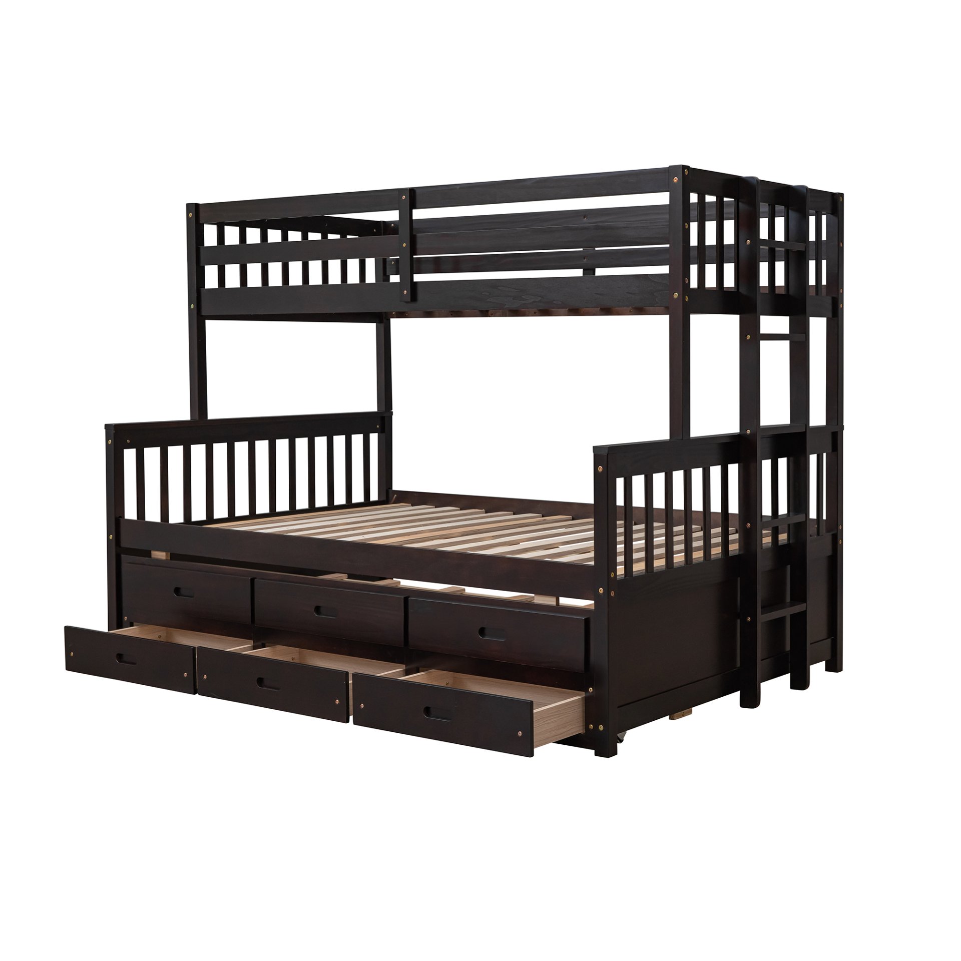 Twin Over Full Bunk Bed With Twin Size Trundle, With Drawers For Bedroom - Espresso - Image 8