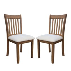 Modern Dining Chair (Set of 2) Wooden Back, Cushion Seats, Frame - Light Brown