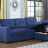 Upholstered Pull Out Sectional Sofa With Chaise - Blue - Image 17