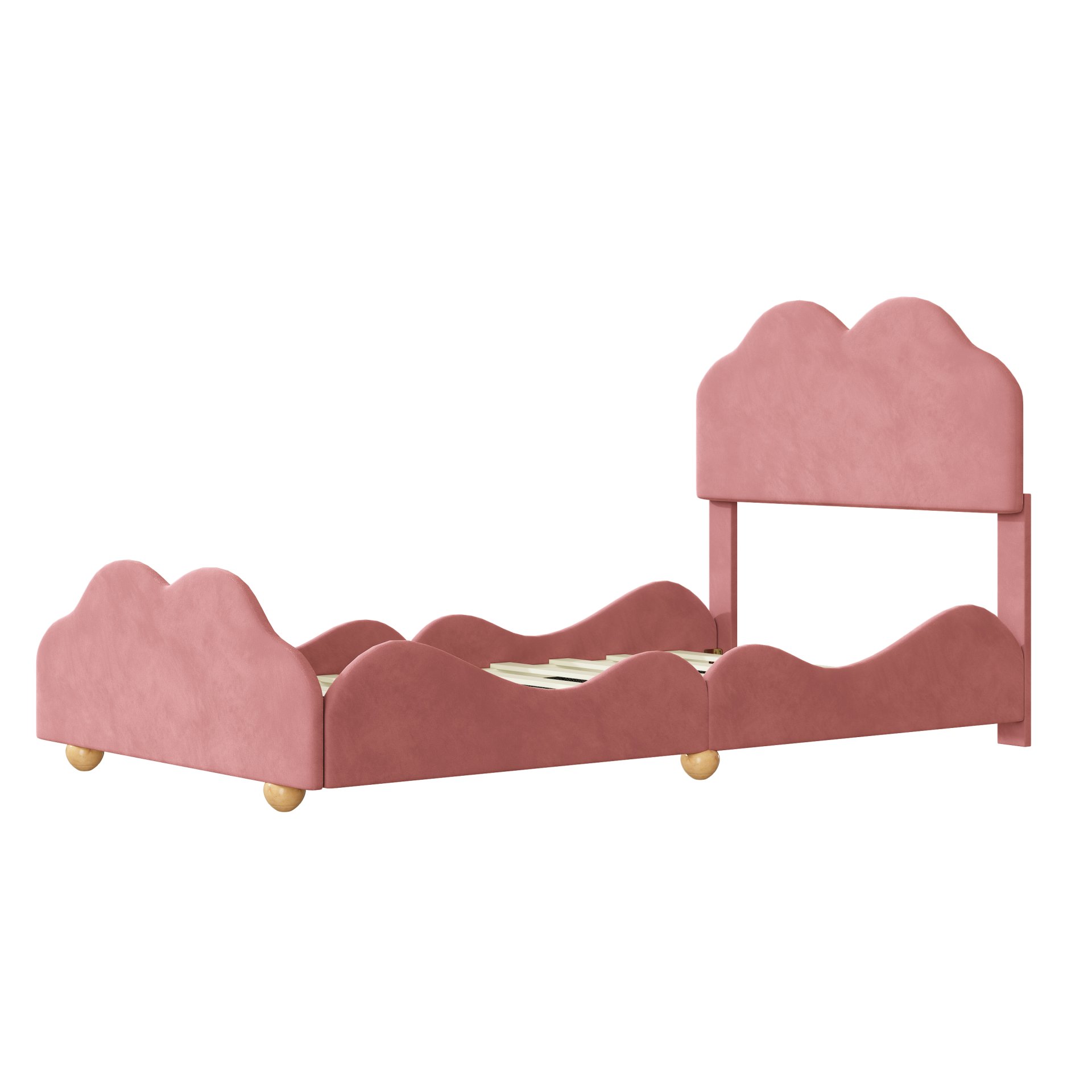 Twin Size Upholstered Platform Bed With Cloud Shaped Board - Dark Pink - Image 7