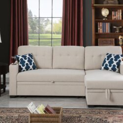Sectional With Storage Chaise And Cupholder Armrest - Beige