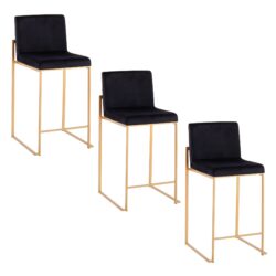 Fuji - Contemporary High Back Counter Stool (Set of 3) - Gold / Black
