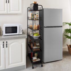 6 Tier Slim Rolling Storage Cart, Mobile Shelving Unit With Wheels, Metal Wire Storage Shelving Rack With Baskets For Kitchen Bathroom Office Laundry Narrow Piaces - Black
