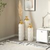 Floor Metal Vase Modern Style Decoration Home Droplet Shaped Metal Vase 3 Piece Set Gorgeous Home Decoration Large Glazed Metal Vase - Gold / White - Image 19