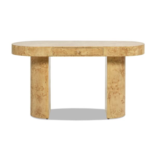Jesse - Single Drawer Oval Computer Desk - Warm Natural Brown Burl