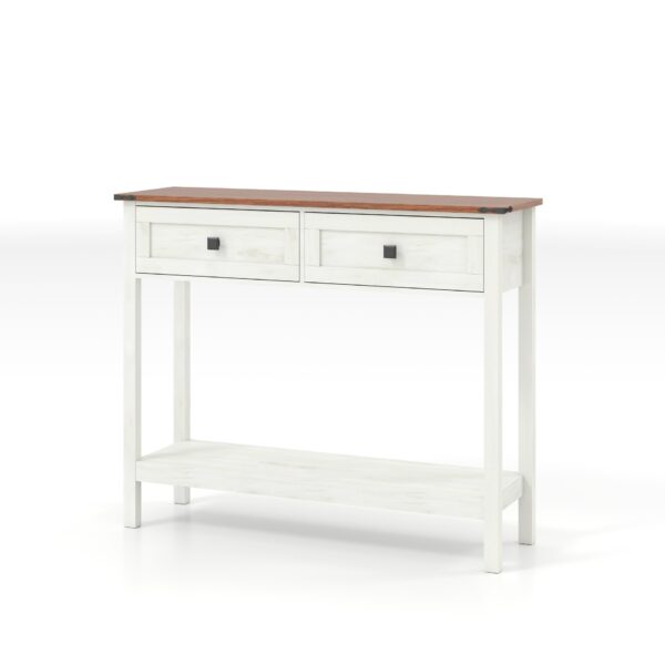 Farmhouse Style Console Table With 2 Drawers And Bottom Storage Shelf - Antique White