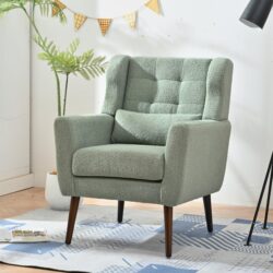 Modern Accent Chair, Teddy Fabric Living Room Chairs Comfy Reading Chair, Mid Century Accent Chair, Lounge Arm Chairs Armchair For Living Room Bedroom - Light Green