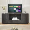 Modern Wavy TV Stand Rounded Sideboard With Storage Cabinet - Black - Image 2