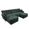 Elegant Textured 3 Seater Sofa Set With Ottoman And Throw Pillows Frame - Green - Image 17