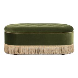 Melinda - Oval Tufted Bullion Fringe Storage Bench - Olive Green