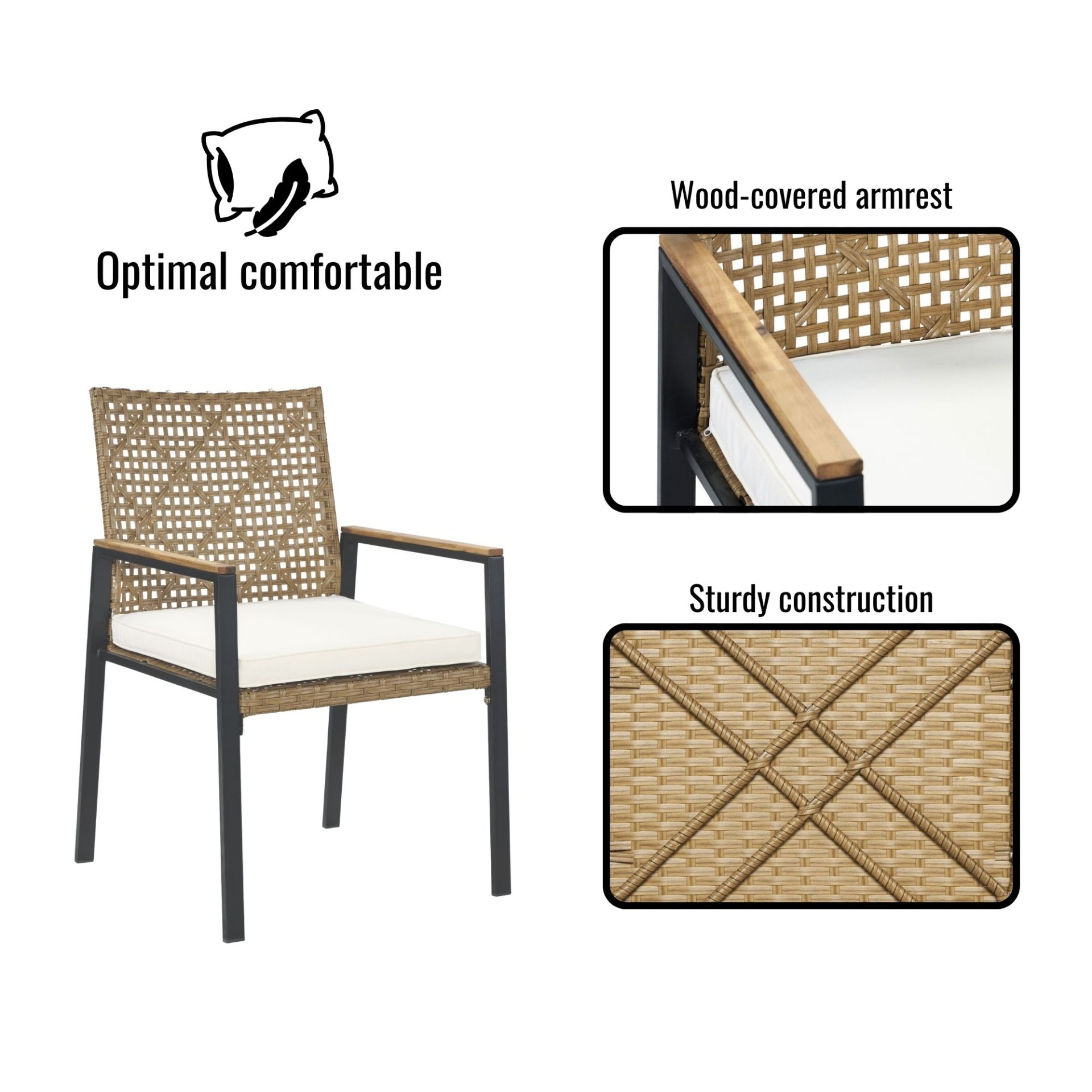 All Weather Patio Dining Table Set With Top And Umbrella Hole - Rattan Outdoor Furniture - Yellow - Image 5