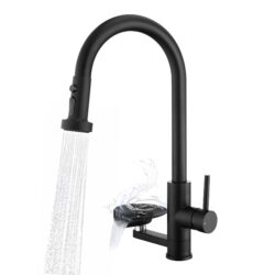 3 In 1 Kitchen Faucet With Press Type Glass Rinser, High Arc Pull Down Sprayer, 3 Function Spray Mode - Matte Black