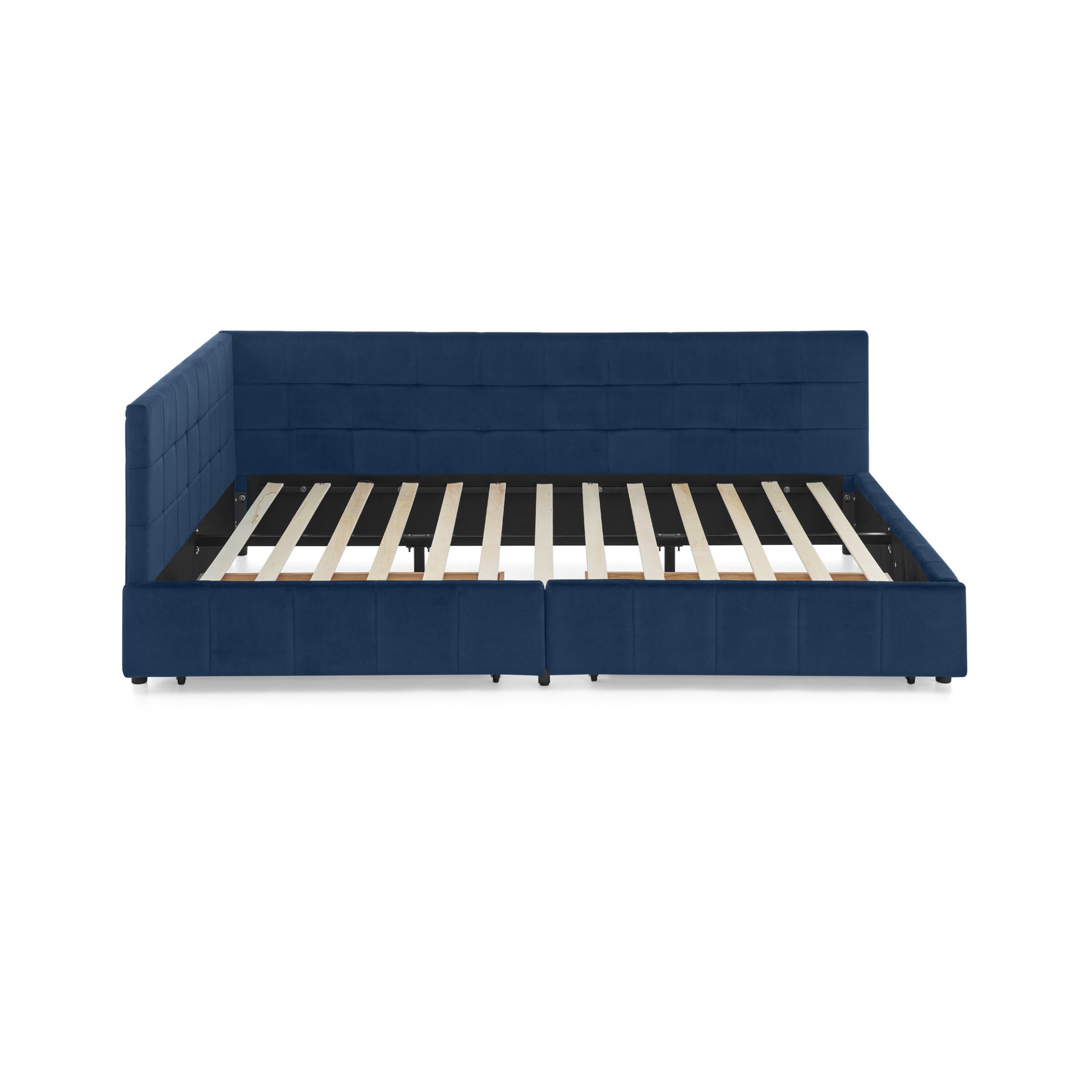 Queen Size Storage Upholstered Tufted Bed Frame, Comfortable Sofa Bed With Backrest And Armrests - Dark Blue - Image 9