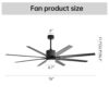 Ceiling Fan With 18W Dimmable Led Light Remote Control 8 Solid Wood Blades For Living Room - Black - Image 3