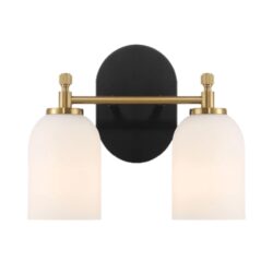 Vortex - 2 Lights Vanity In Traditional Style For Over Bathroom Mirror Wall Sconce - Black / Gold / White