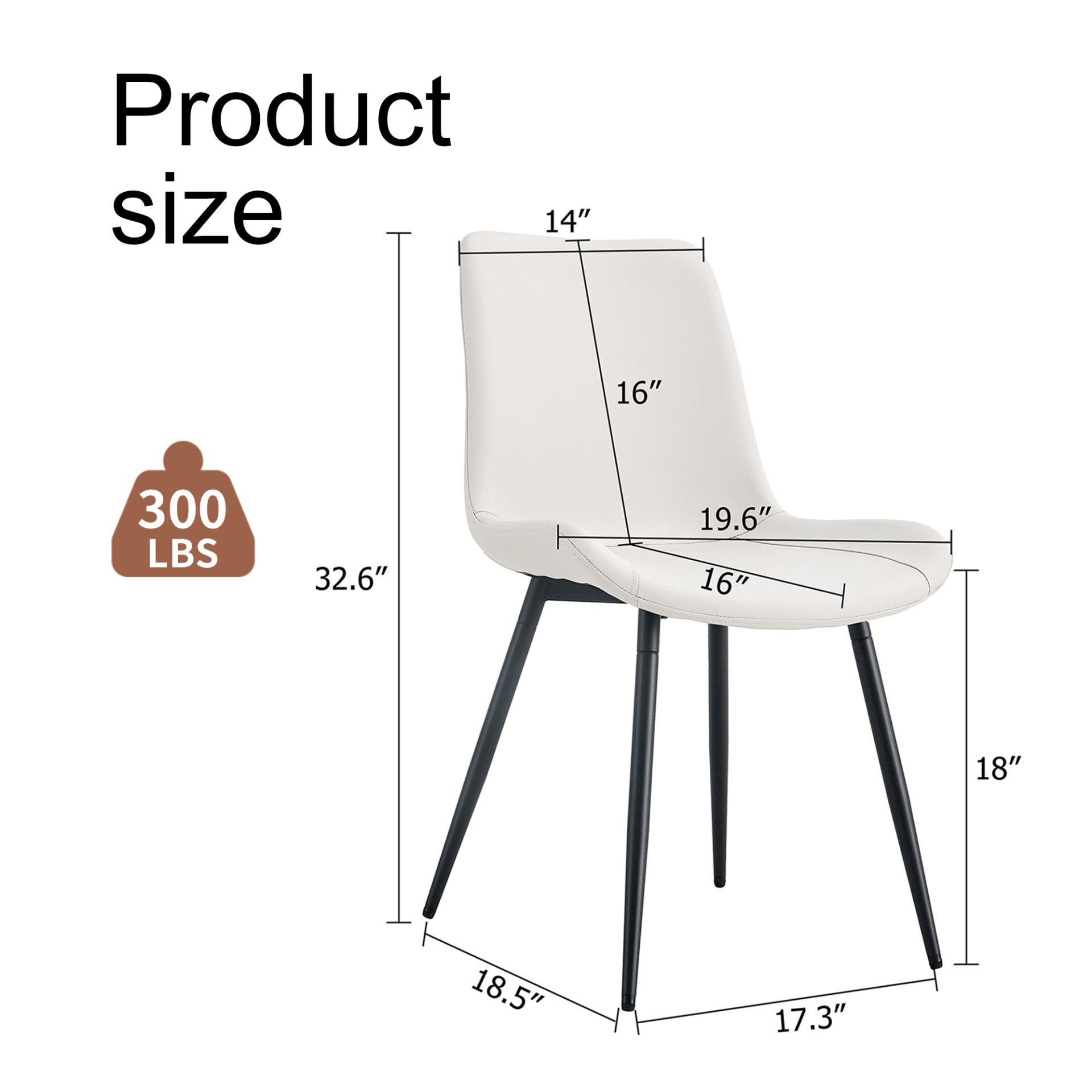 Artificial Dining Chair With Backrest Cushion Metal Legs, Comfort Curved Design, (Set of 6) - White / Black - Image 3