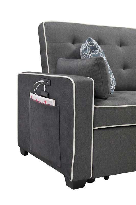 Austin - Modern Sleeper Sofa With 2 USB Charging Ports And 4 Accent Pillows - Gray - Image 4