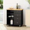 Yohaan - Contemporary Kitchen Cart With Wheels - Black - Image 2
