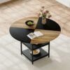 Modern Splicing Circular Dining Table With Double Layer Storage - Black / Wood - Image 4