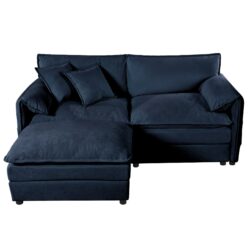 Modern Chenille Deep Seat Sectional Sofa Cloud Couch With Ottoman, Comfy Love Seat Upholstered Modular L Shaped Couch - Blue