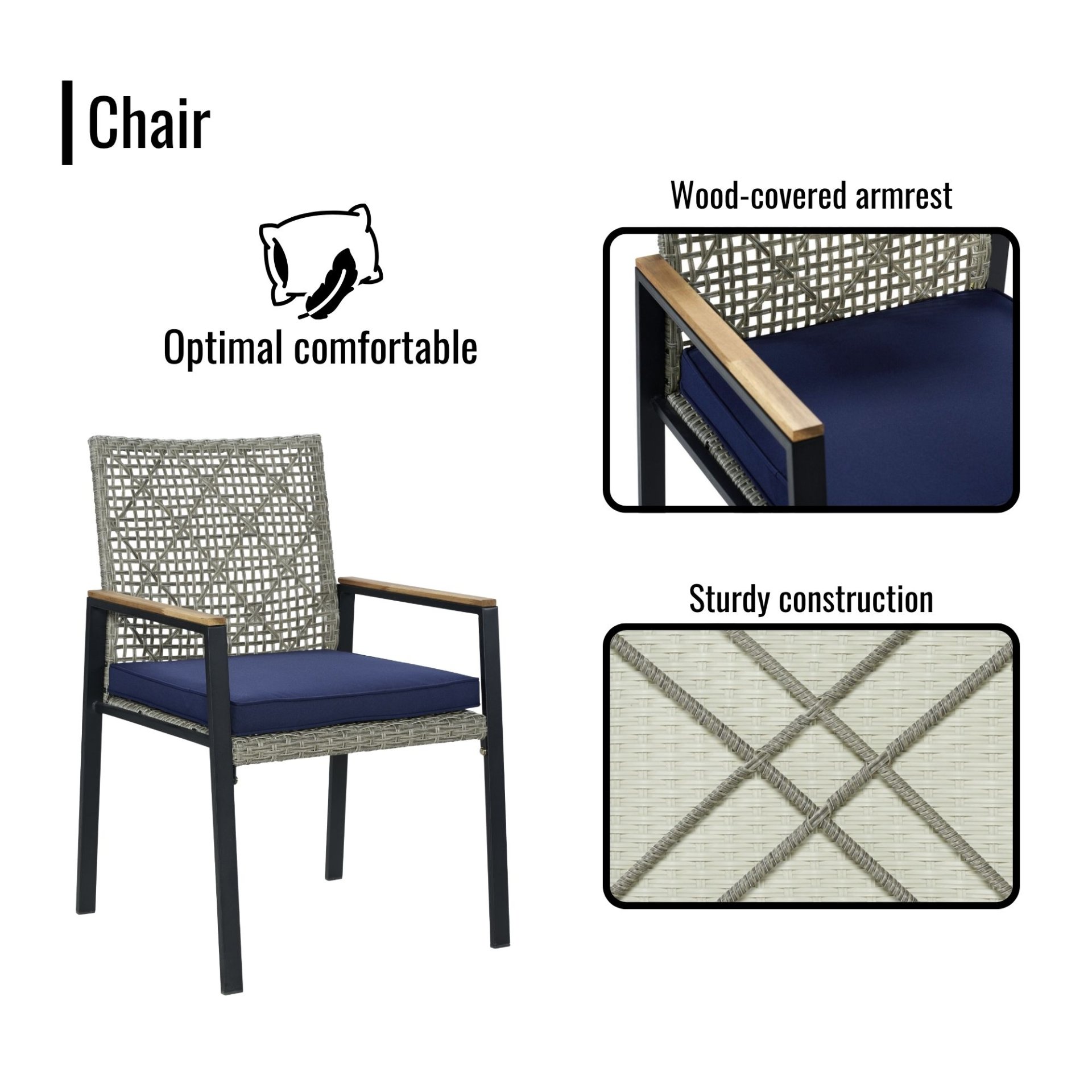 All Weather 5 Piece Patio Dining Table Sets With Acacia Wood Top And Umbrella Hole, Rattan Outdoor - Light Gray - Image 5