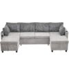 Sectional Sofa Pull Out Sofa Bed Versatile Sofa Sleeper With Large Storage Space, Two USB Ports And Two Cup Holders For Living Room - Gray - Image 19