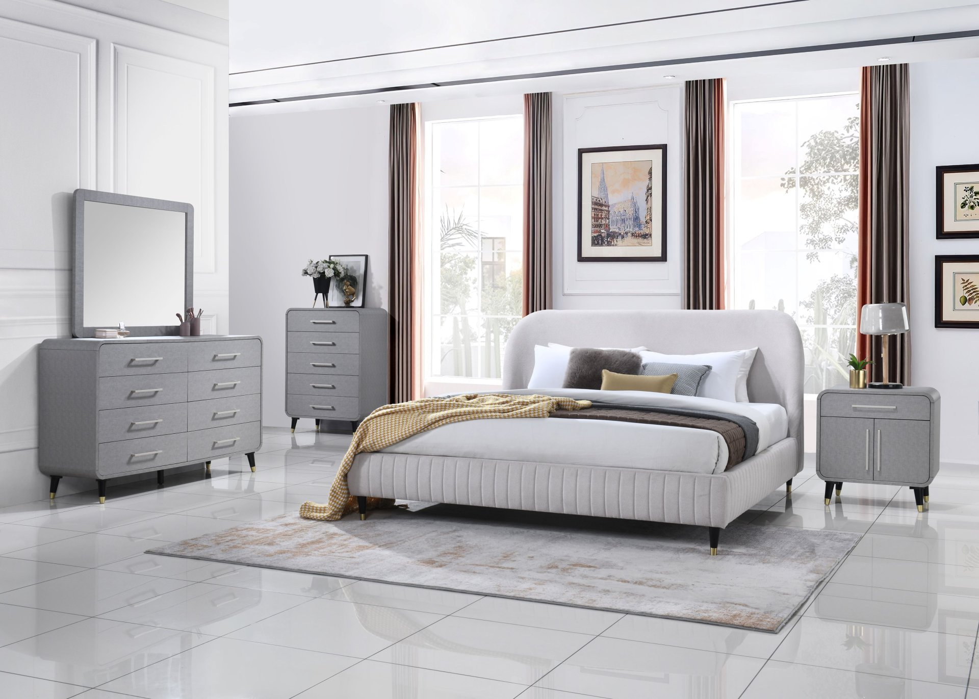 Queen Upholstered Bed - Beige - Image 2