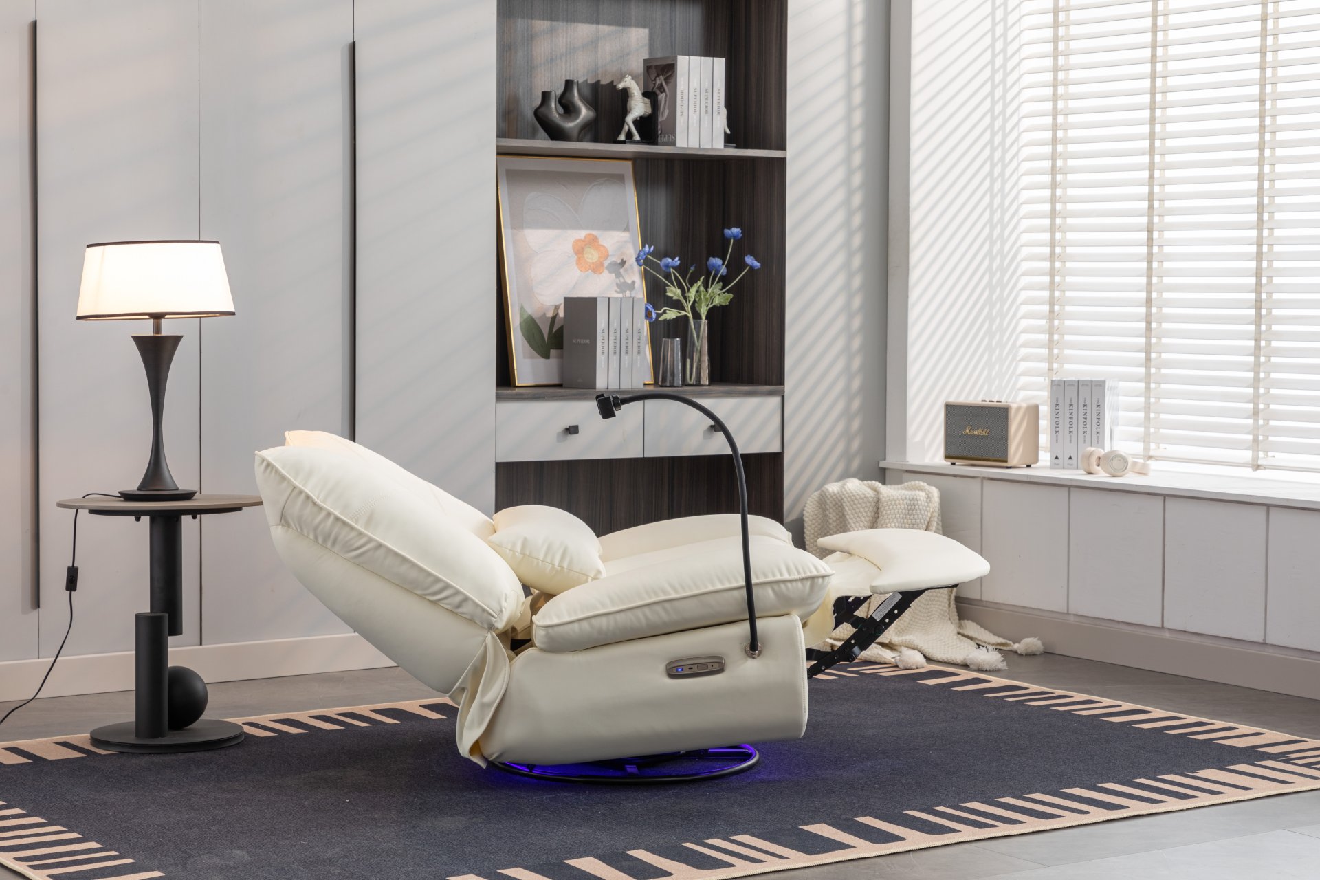 270 Swivel Glider Recliner Chair, Power Recliner Rocking Chair, USB Port Charge For Nursery Chair With Atmosphere Lamp For Living Room Bedroom Apartment - White - Image 15