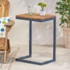 Large C Shaped End Table With Iron Base And Fir Wood Top - Black - Image 10