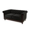 Chesterfield Velvet Loveseat Sofa, 2 Person Rolled Arm Upholstered Couch - Black - Image 7