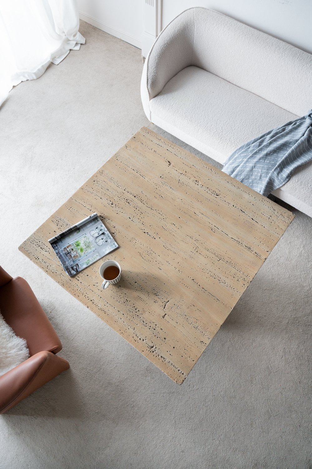 Square Dining Table With Pedestal Base - Cream - Image 5