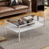 Rectangle Coffee Table With Tempered Glass Top And White Legs, Modern Table For Living Room - Gray - Image 4