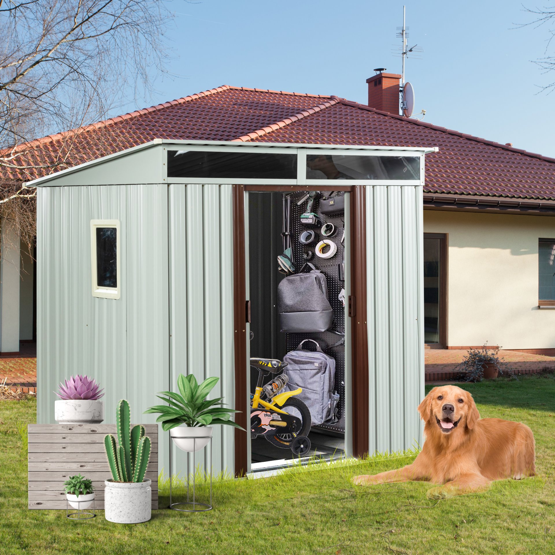 Outdoor Metal Storage Shed With Window - White - Image 5