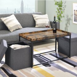 Monty - Wood Grain 3 Piece Coffee Table Set With Raised Edges (Set of 3) - Weathered Oak