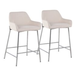 Daniella - Contemporary Fixed Height Counter Stool (Set of 2) - Chrome / Cream