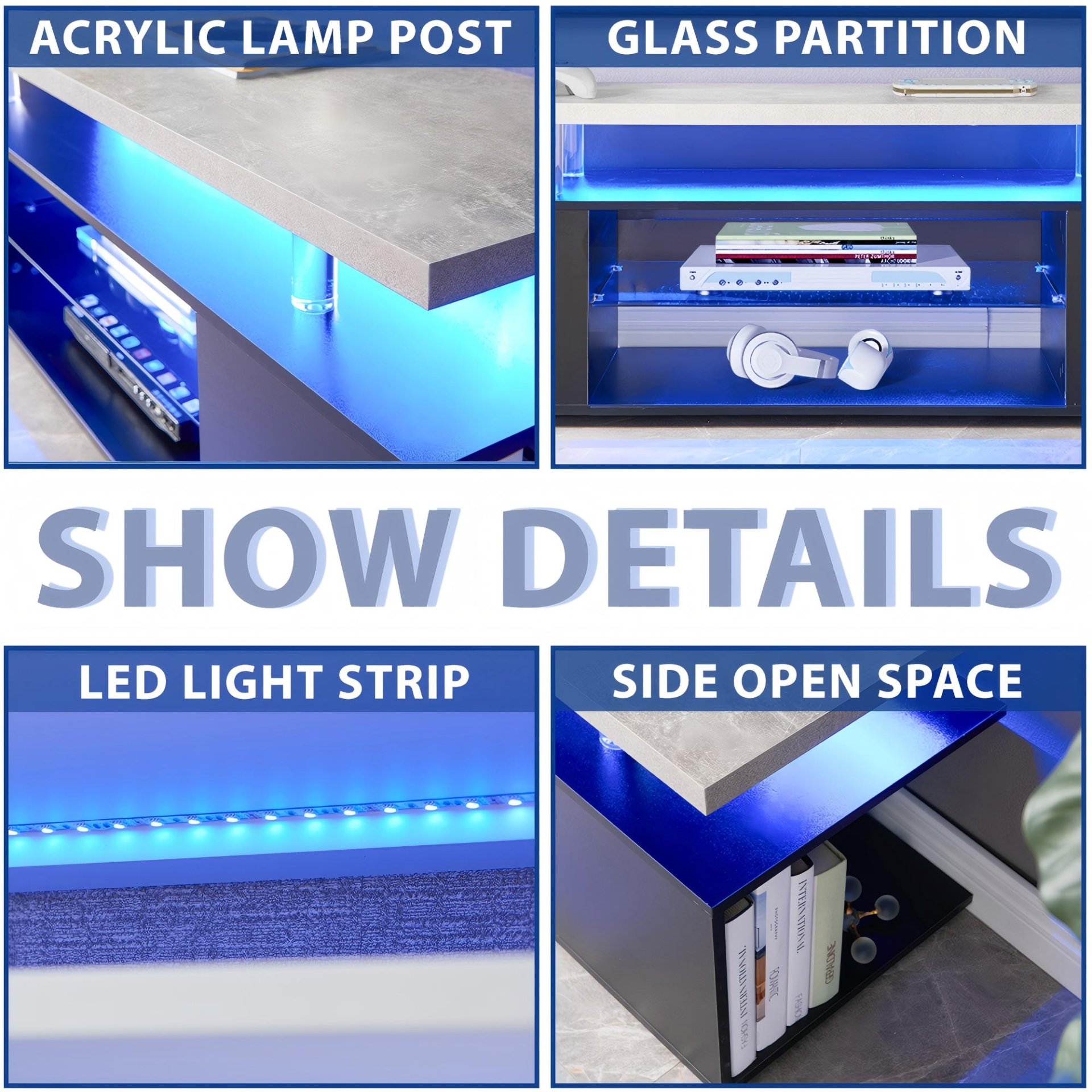 TV Stand For 60" TV LED Gaming Entertainment Center Media Storage Console Table With Large Side Cabinet For Living Room Black - Gray - Image 5