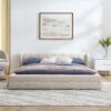 Modern Queen Size Upholstered Bed Frame With Thick And Headboard - Beige - Image 4