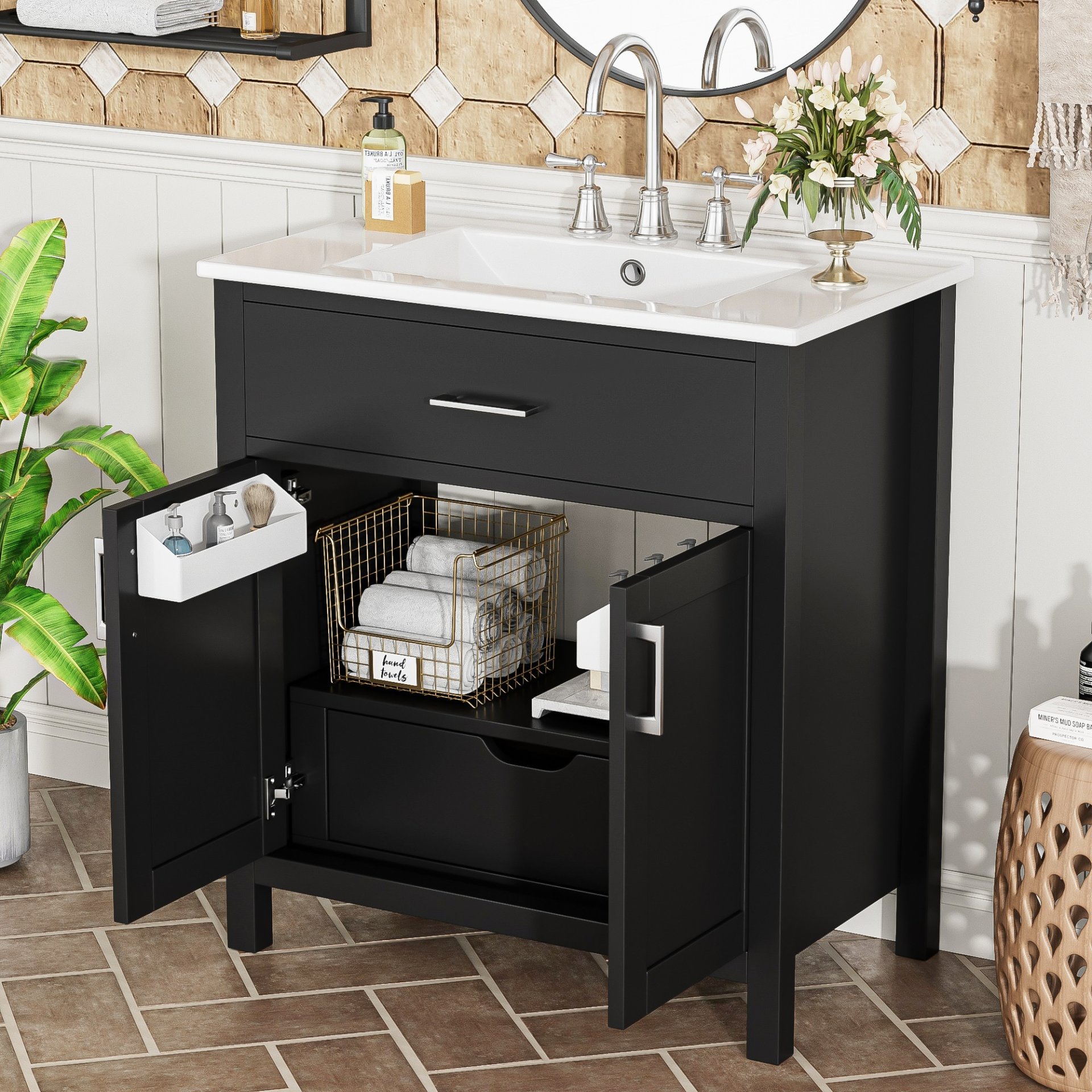 Bathroom Vanity With Sink And Ample Storage, Rectangular Undermount Sink - Black - Image 4