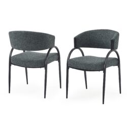 Modern Upholstered Dining Chairs With Metal Legs (Set of 2) - Dark Green Black